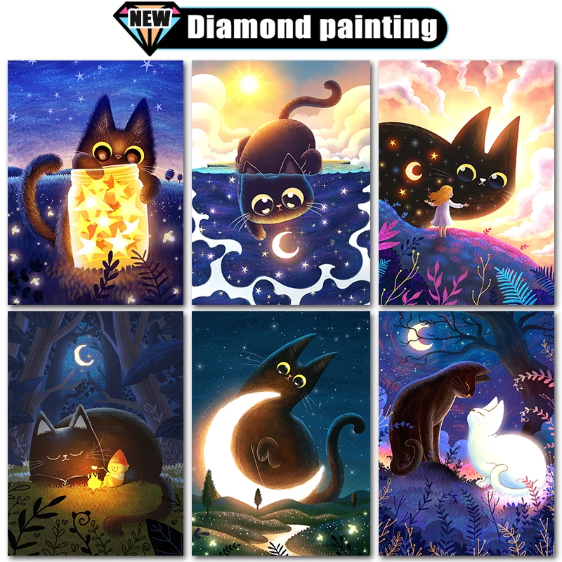 

Large size DIY Diamond Art Painting Cute Cat kitten Starry Sky Home Decor Gift Full Square&Round mosaic embroidery Cross stitch