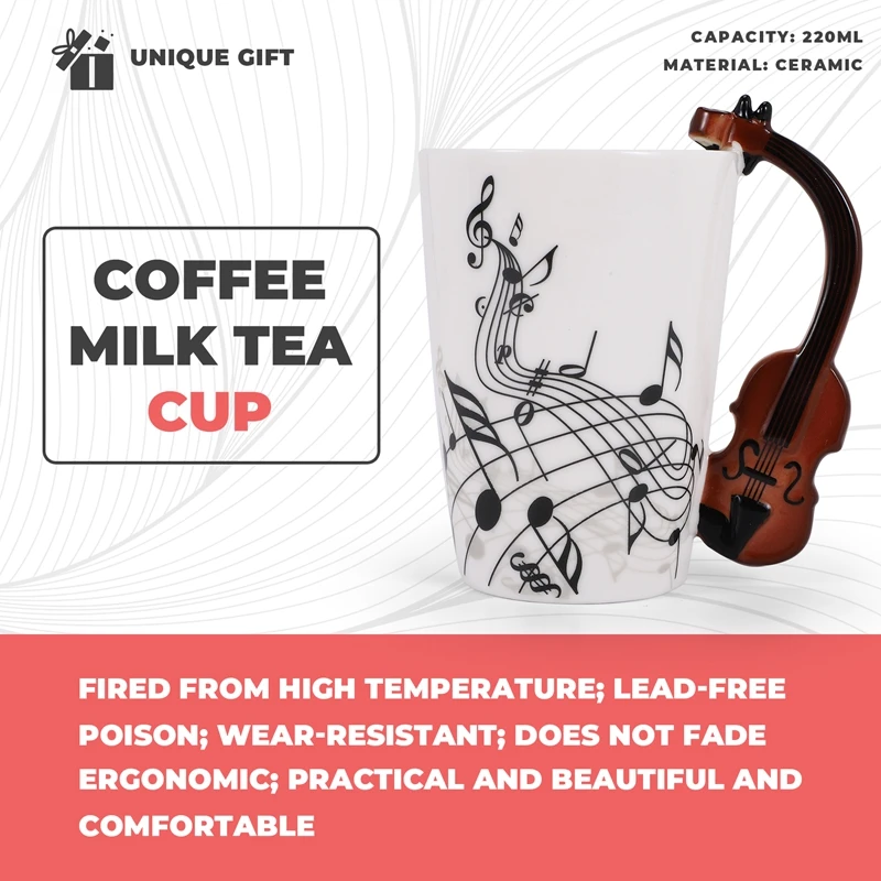 ABZV-Creative Novelty Handle Ceramic Cup Free Spectrum Coffee Milk Tea Cup Personality Mug Unique Musical Instrument Gift Cup