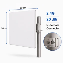 20dBi WiFi Panel Antenna 2.4GHz Outdoor Directional 2400-2483 MHz Wireless Network Signal Pole Mast Mount Weatherproof 18/15dbi