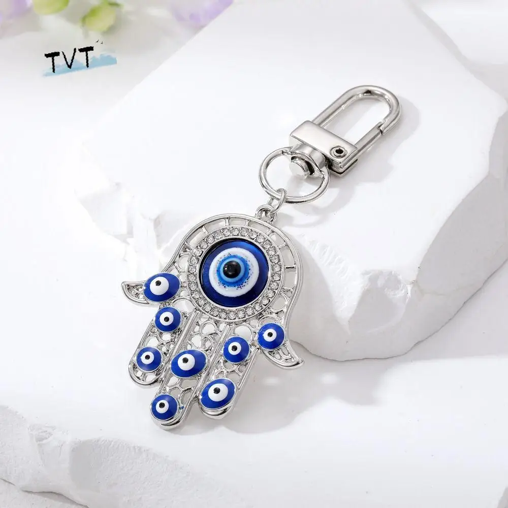 

Rhinestone Demon Eye Hand Keychain Korean Style Alloy Turkish Blue Eye Pendant Key Ring Ornaments Backpack Charms Decoration