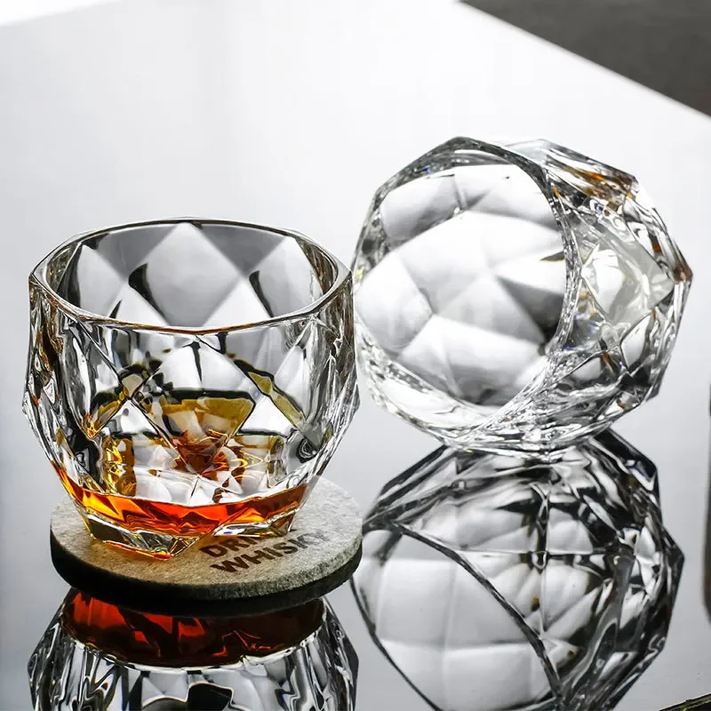 

4/2Pcs Salloping Horse Whiskey Glasses Diamond Cut Whisky Prism Crystal Old Fashioned Glass Vodka Tumbler Chivas Wine Cup Verre