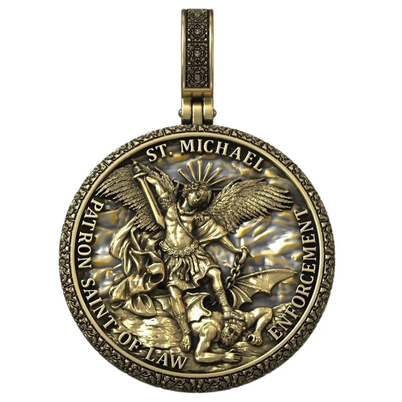 8.5g Big Archangel Michael Patron Saint Of Law Enforcement Amulet Art Relief 925 SOLID STERLING Silver Pendant