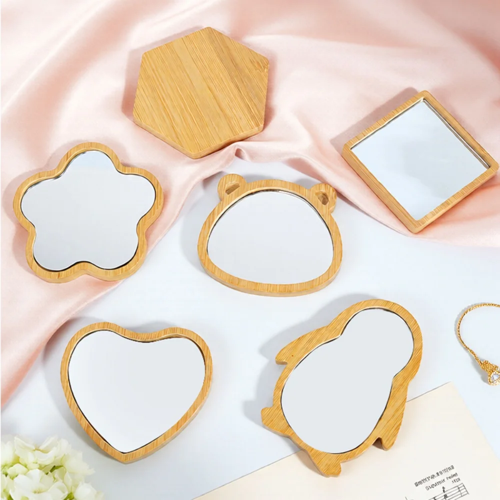 Portable Cosmetic Mirror Portable Wooden Makeup Mirror Heart Shaped Makeup Mirror Cute For Gift Bag Daily Use