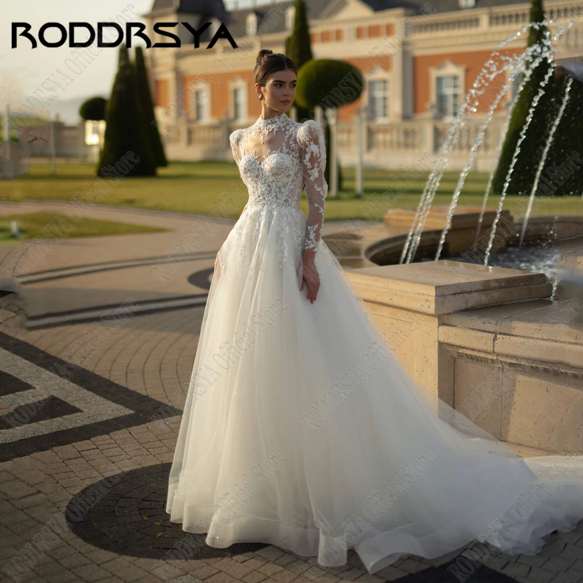 

RODDRSYA Customized Princess Long Sleeve Wedding Dress O Neck Applique Lace A Line Bridal Gown Plus Size 2025 Vestido De Novia