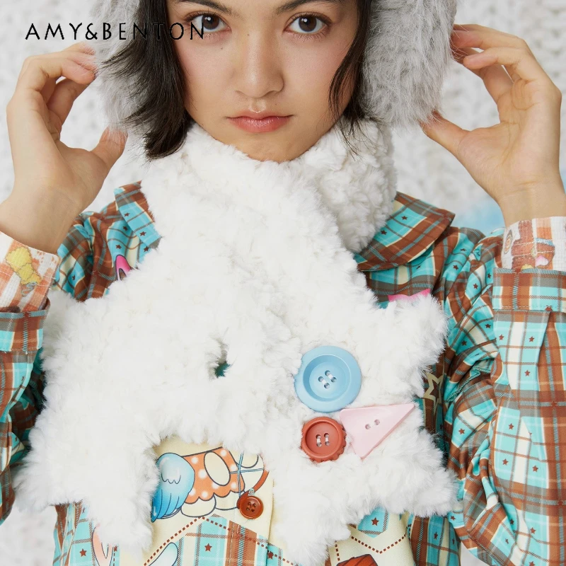 

2025 Autumn Winter New Original Design Women's Accessories Japanese Sweet Cute Star Y2K Plush Versatile Two-tone Scarf Ladies