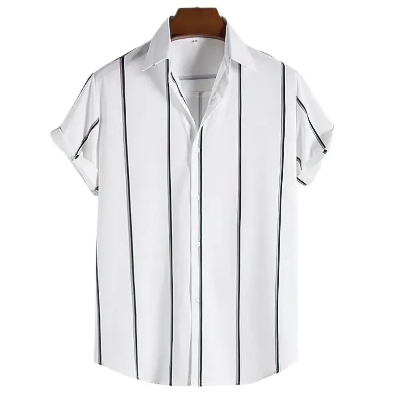 Chemise Hawaïenne à Manches Courtes pour Homme, Haut Décontracté, avec Imprimé Rayé, à la Mode, avec Revers et Bouton, Vêtement d'Été