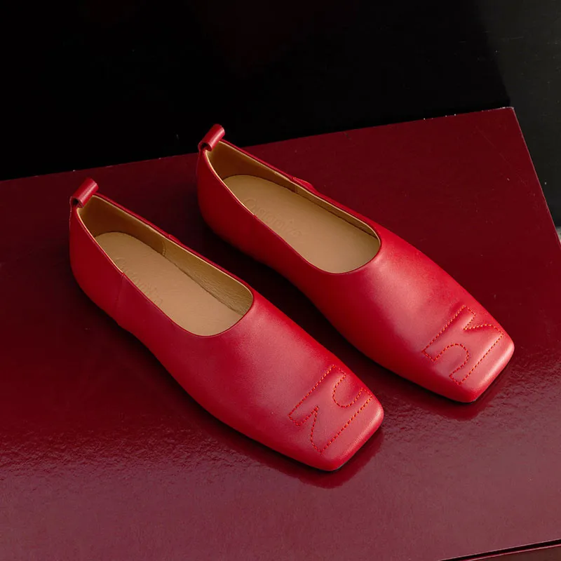 

MKKHOU Fashion Women's Shoes New High Quality Genuine Leather Shoes Square Head Flat Shoes Comfortable Soft soled Women's Shoes