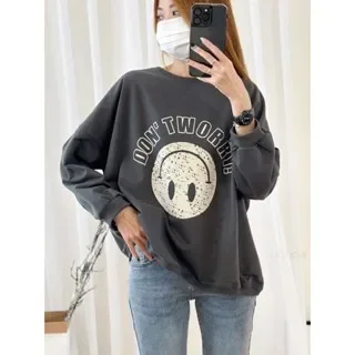 Large Circle Cross-Border Multi-Barbaro Autumn Winter Smiley Face Printing Long Sleeve Sweatshirt Loose-Fit Casual New Top Whole