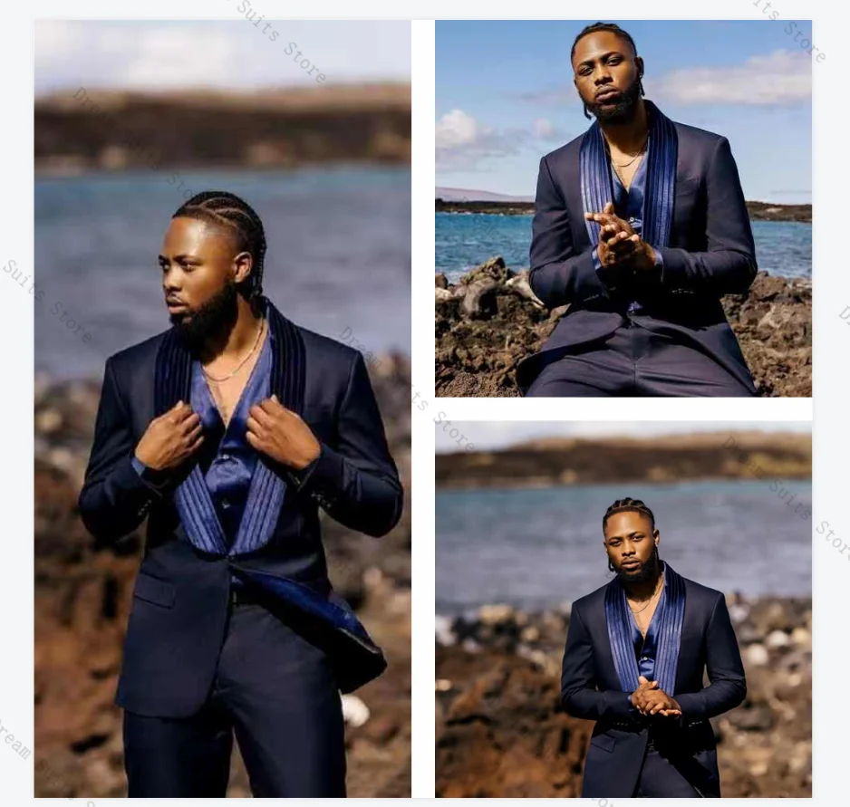 

Navy Blue Men Suit Set 2 Piece Blazer+Pants Trousers Fashion Autumn Customized Formal Office Jacket Wedding Tuxedos Coat