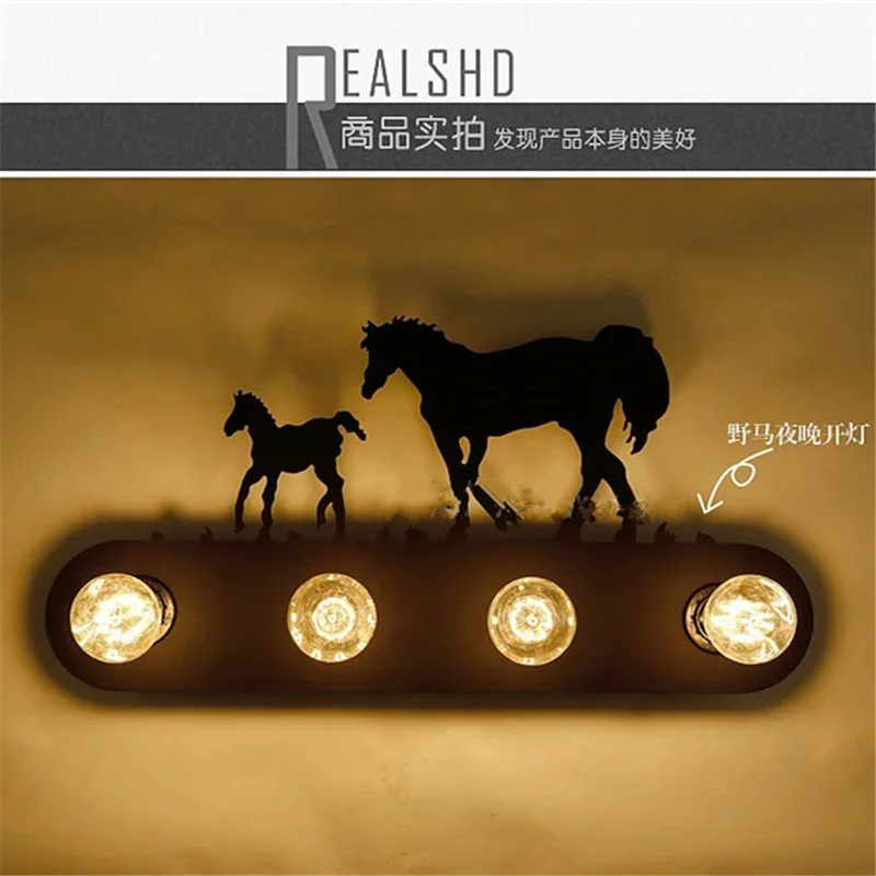

Industry Wind Forest Wild Horse Originality Restaurant Bar Wall Lamp Bedroom Bedside Double Deer Iron Art Wall Lamp