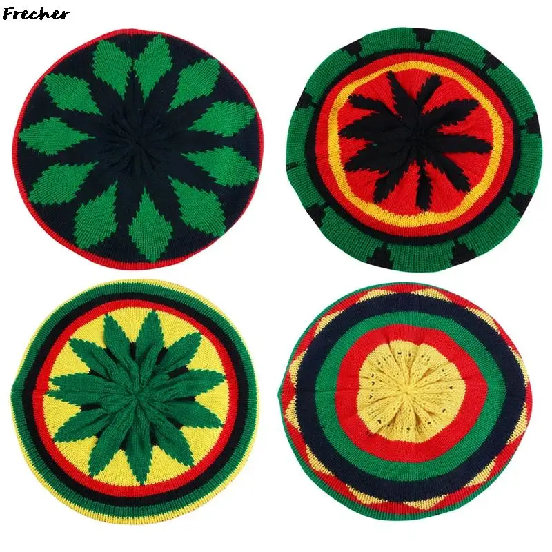 Boina de punto para hombre y mujer, gorro de punto de Rasta jamaiquina, con hojas multicolor, estilo Hip Hop, a la moda, para invierno, 2022