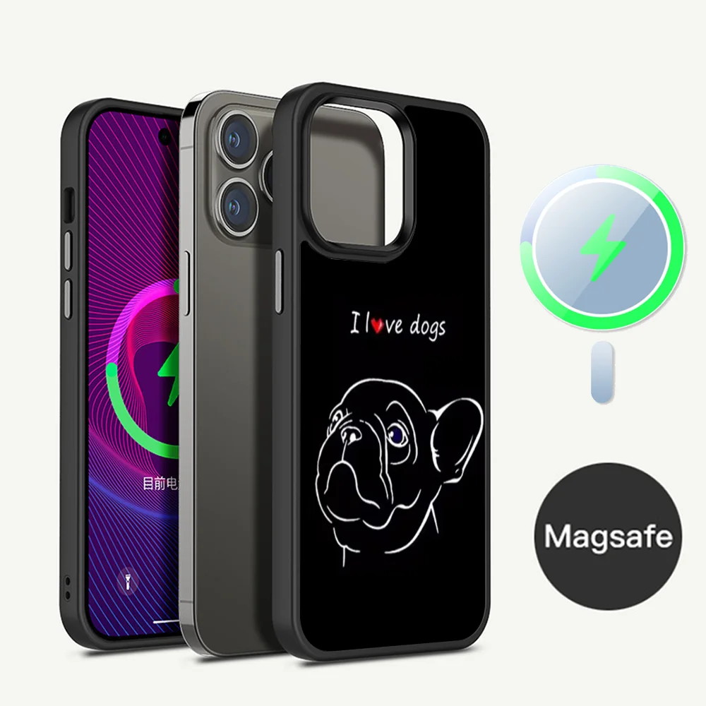 French Bulldog Phone Case Magesafe Magnetic Wireless Charge Case For iPhone 16 11 12 13 14 15 Pro Max Plus Mini