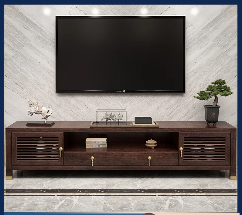 New Chinese-style solid wood TV cabinet, purple gold sandalwood living room locker, floor cabinet, small apartment TV cabinet