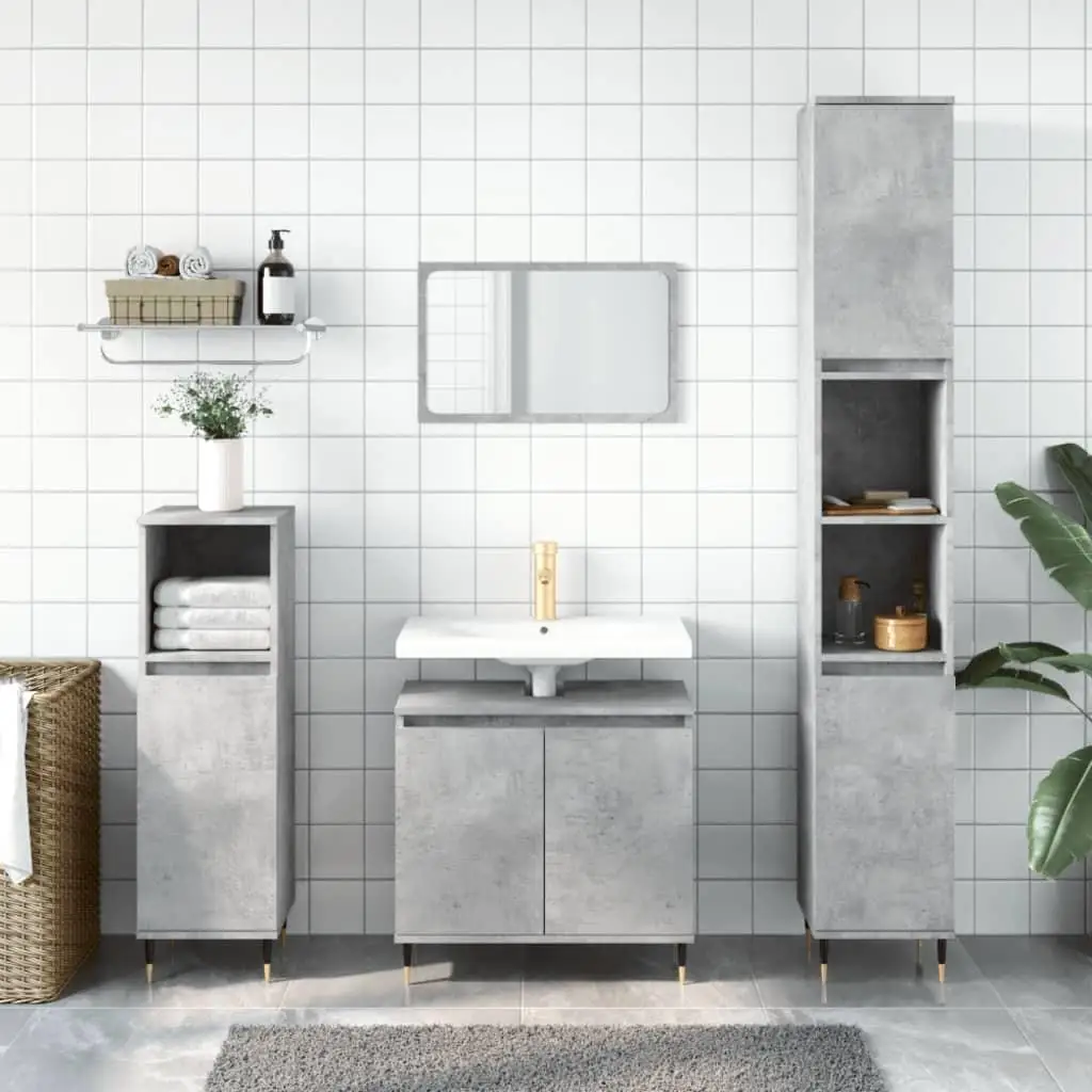 Stylish Concrete Grey Bathroom Cabinet 58x33x60 cm Durable Engineered Wood Storage