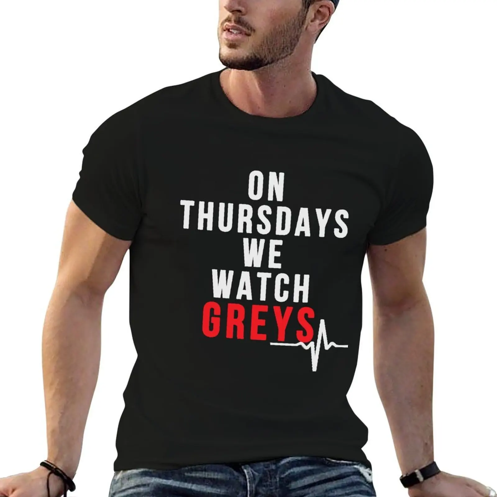 Los jueves vemos Greys - Camiseta con texto en blanco, camiseta personalizada para hombre, camisetas de algodón de anime, camiseta de gran tamaño