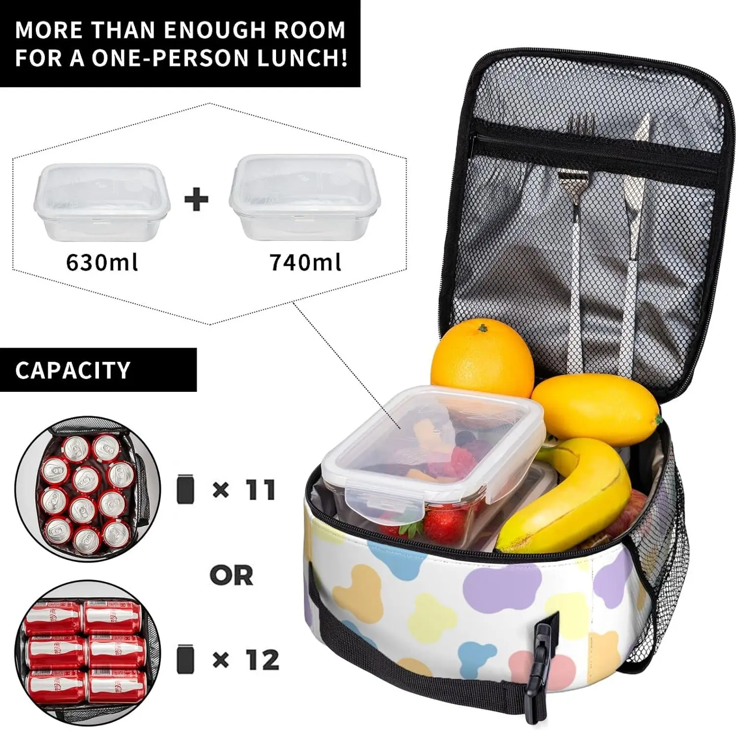 Kleurrijke Koeienprint Lunchtas Dubbel Geïsoleerde Lekvrije Lunchbox Draagtas Koeler Lunch Organisator Voor Werk Picknick Reizen Kamperen