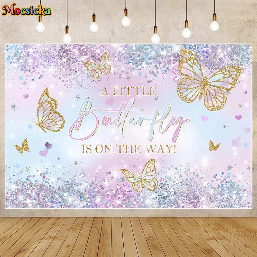 

Mocsicka Baby Shower Backdrop Silver Sequins Glitter Girl Welcome Party Decor A Little Butterfly Is On The Way Photo Backgrounds