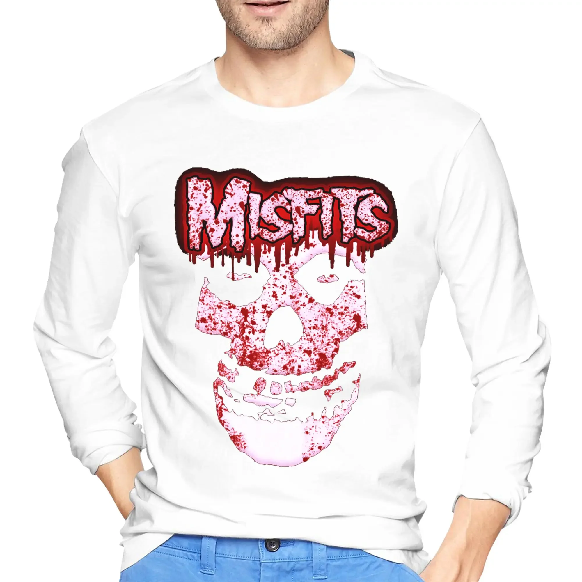 

Misfits Skull Мужская футболка с длинными рукавами Дышащие футболки с круглым вырезом Весенние и осенние мужские топы