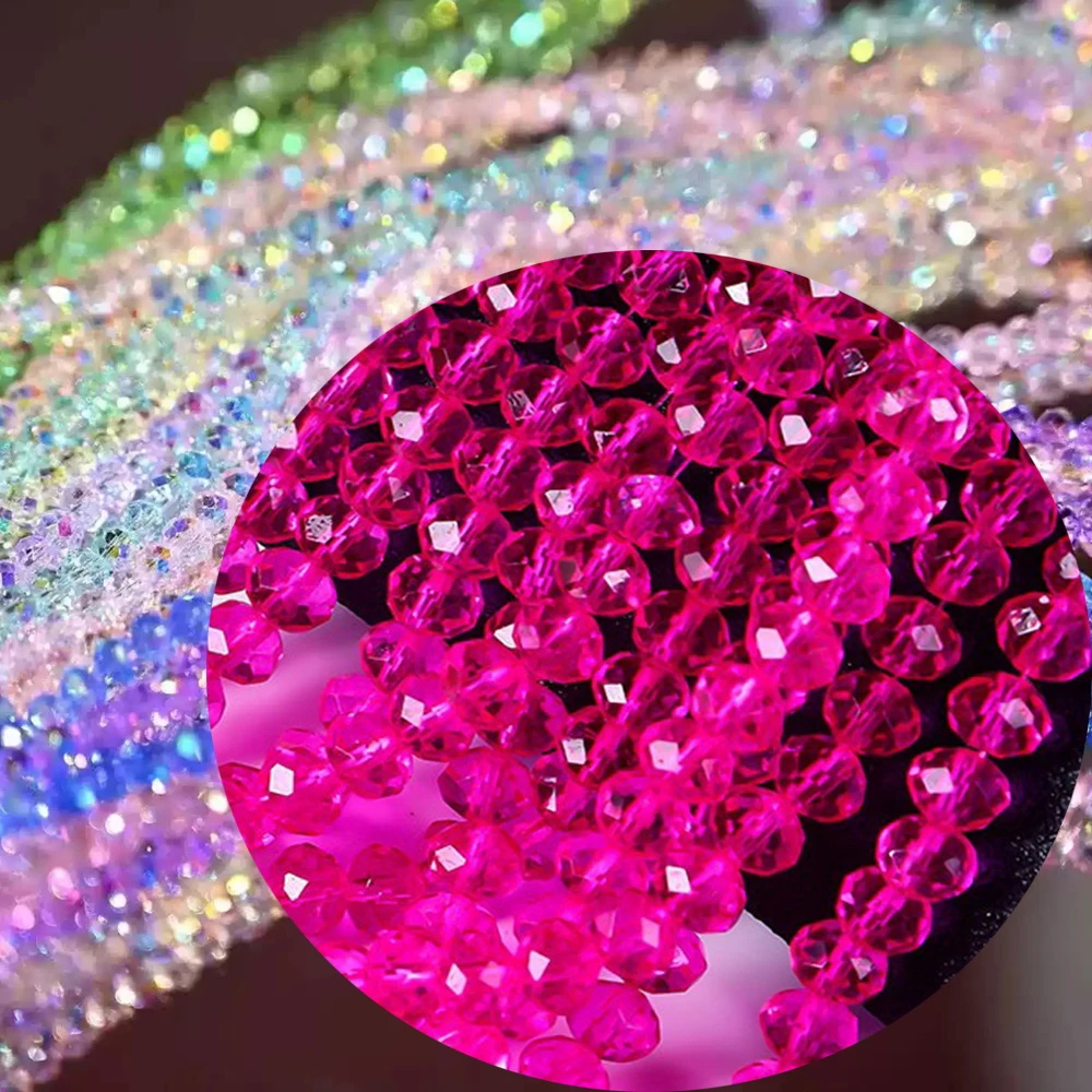 6 8 10mm 1Strand 5Strands Rose Red Glass Faceted Crystal Style Bead Loose Beads for Jewelry Beading Accessories TMB14