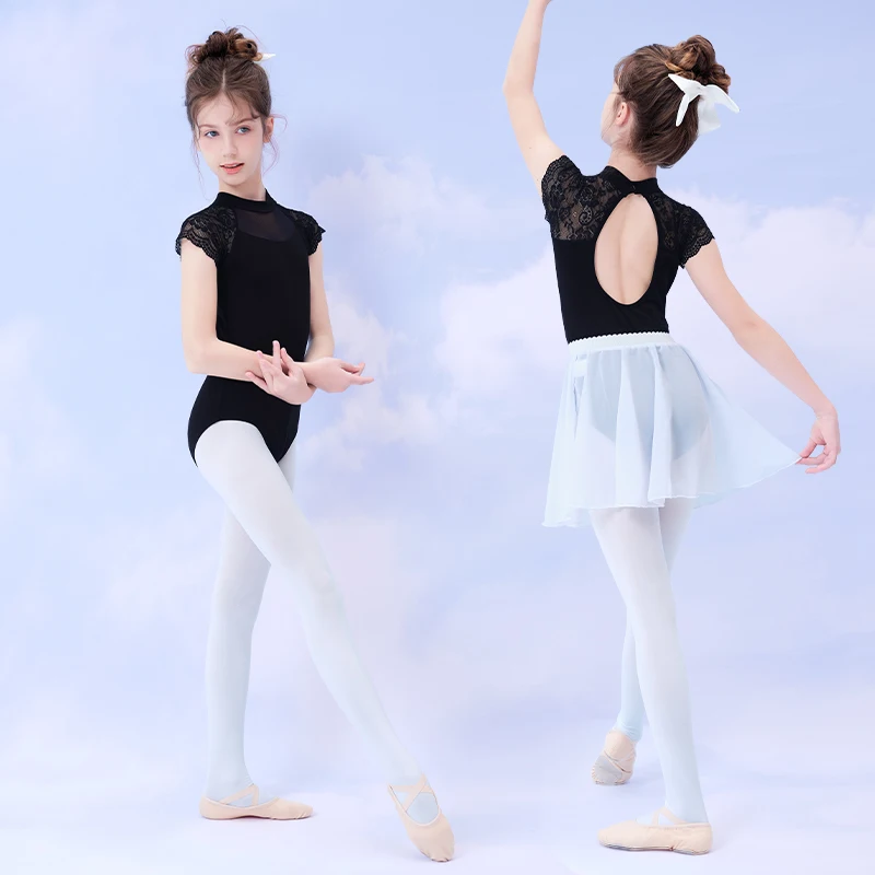 Body da balletto per ragazze ginnastica body Costume da ballo per bambini abito colletto in pizzo body con gonne Tutu Costume da bagno estivo