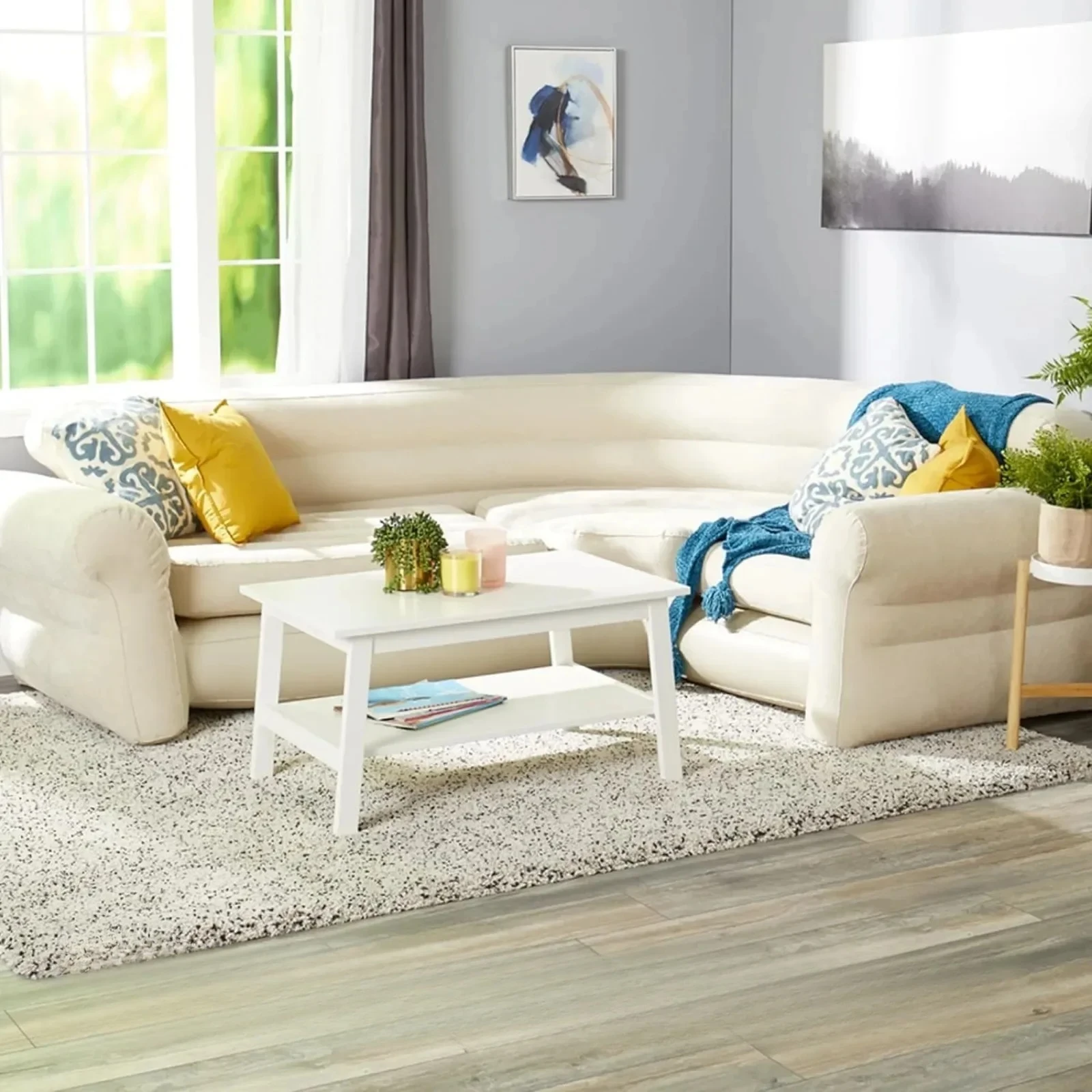 

For Inflatable Corner SofaValve0lb L Weight Capacity Inflatable Corner Living Room Air Mattress Sectional Sofa,Beige