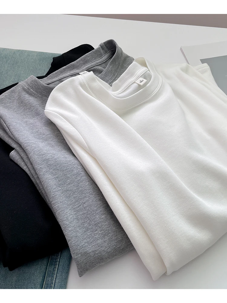 Slim Fit Commuter Style Long Sleeve Base Shirt Simple Casual Versatile Women's Top Shoulder Width Regular Length T-Shirt