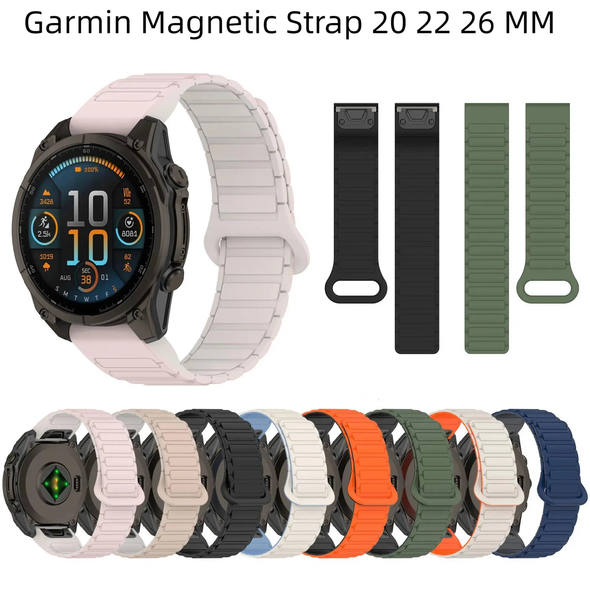 

Suitable for Garmin Fenix 8 47MM 51MM 43MM 7X 7 7S 6X 6 6S 5X Plus 3HR Epix Silicone20 22 26mm Quick Installation Magnetic Strap