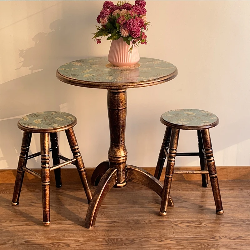

American country log small round table household balcony casual negotiation coffee coffee table table sofa corner edge few bedsi
