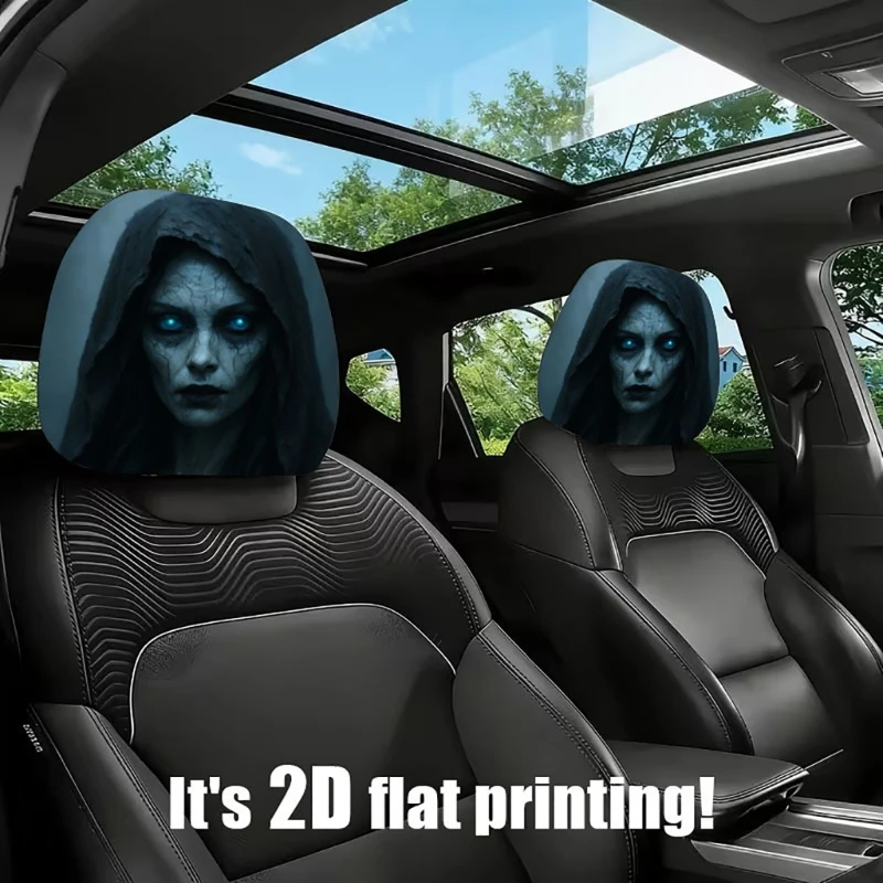 Novelty Car Headrest Cover Pair,2 Piece Polyester Slip On Covers with Portrait Artwork for Car Seat Styling,Headrest Face Covera