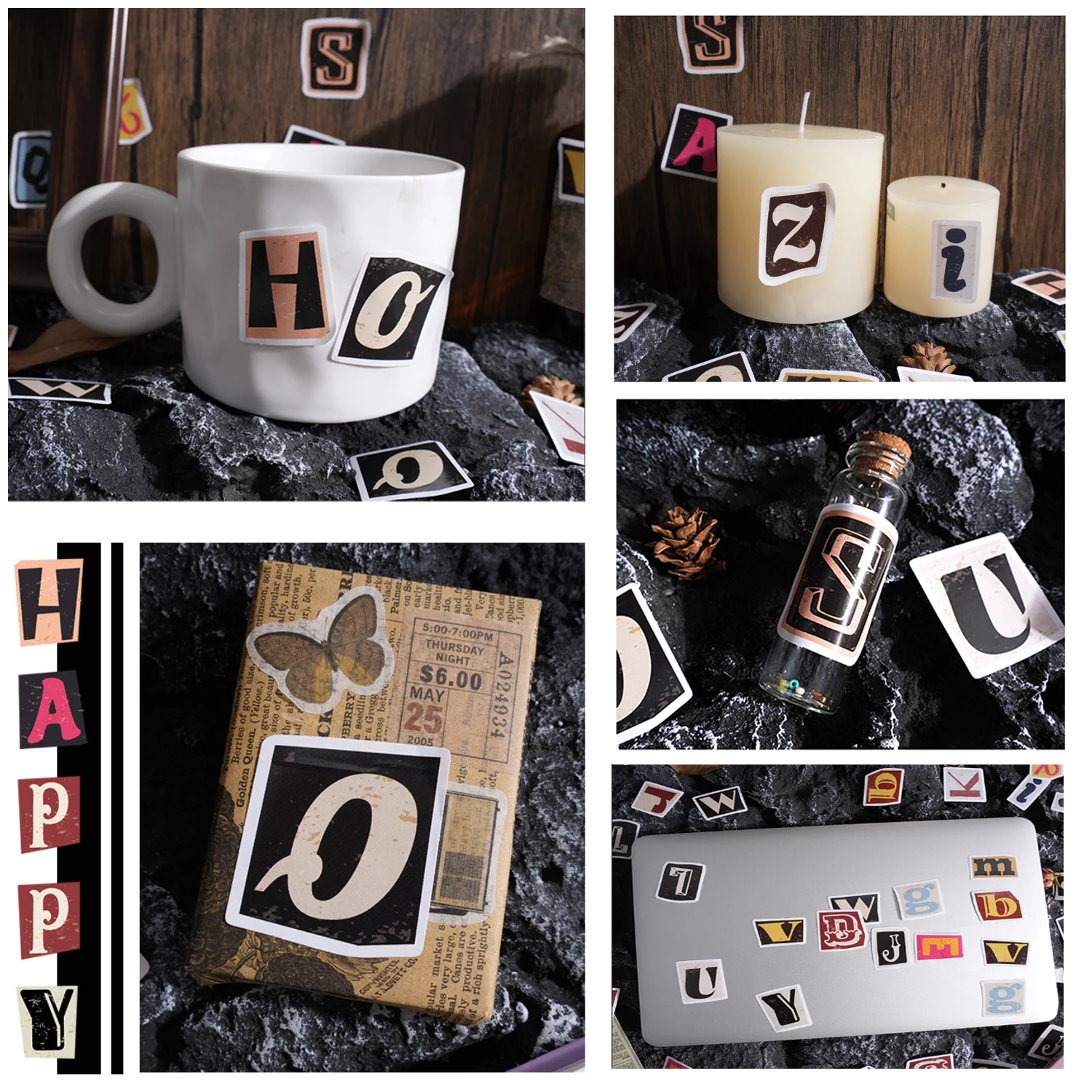 DIY Retro Letter Colorful English Alphabet Stickers, Decorative Stickers for Student Stationery, Notebooks, Diaries, Suitable for Journaling Materials, Diaries, Laptops, Water Bottles, DIY Crafts, Gifts, Journal Scrapbook Material Sets, Scrapbook Letter Decoration Stickers