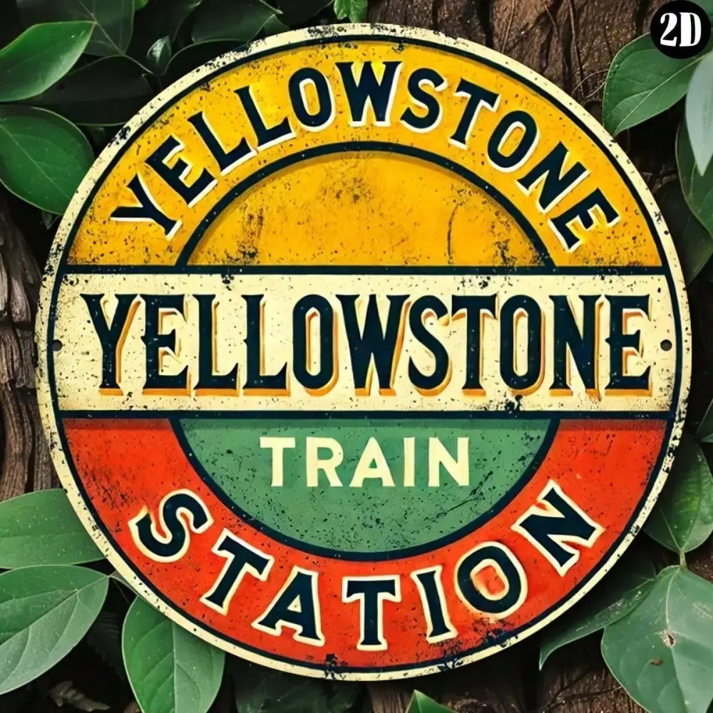 Letrero Metálico de Tren de Yellowstone, Decoración de Pared Vintage para el Hogar, Bar, Cafetería, Interior y Exterior, 8x8 Pulgadas, Aluminio Retro Resistente