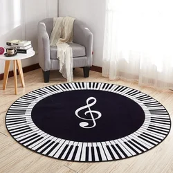 New carpet Music symbol Piano keys Black and white circular non-slip Home bedroom mat floor decor