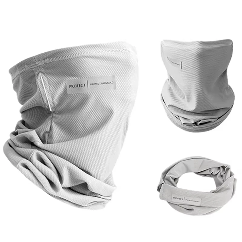 Summer Ice Silk Sunscreen Mask For Men Women Outdoor Sports Face Cover Solid Color Neck Wrap UV Protection Ear Bandana Scarf