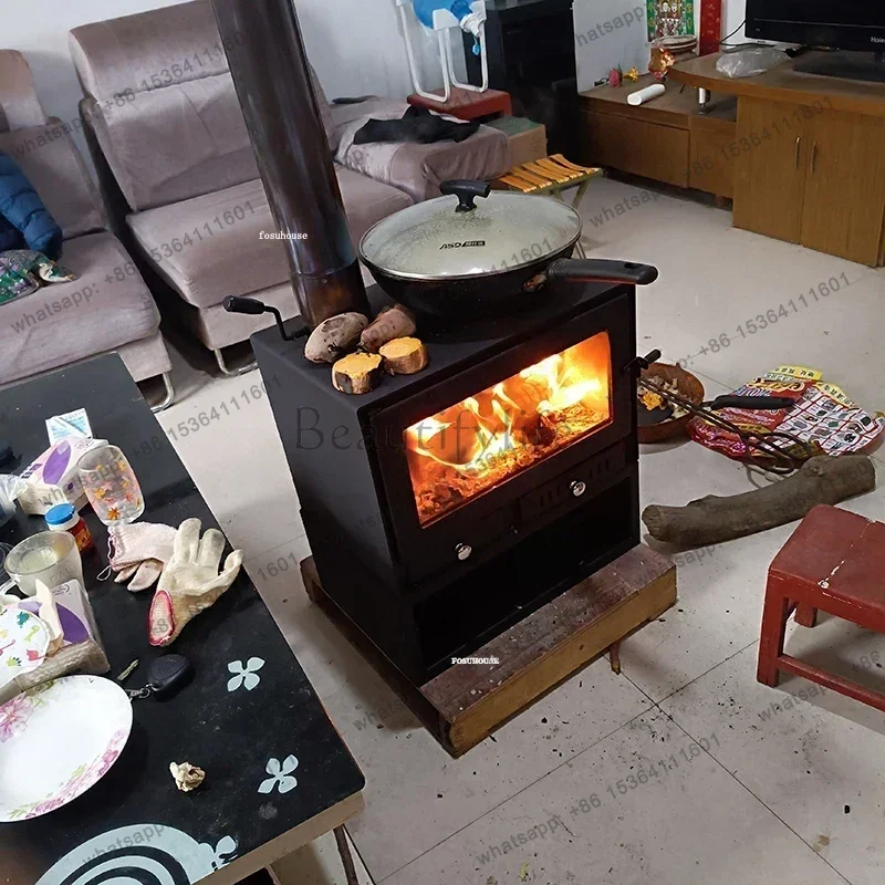 Luxury Real Fire Fireplace with Chimney Wood Stove Household Heating Stove Rural Indoor