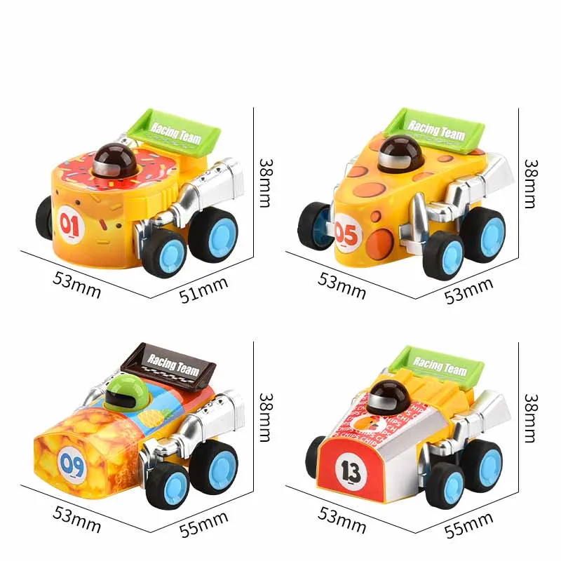 Mini coche de carreras de inercia para niños, juguete de plástico de 2 piezas, con dibujos animados de comida, modelo creativo, regalo