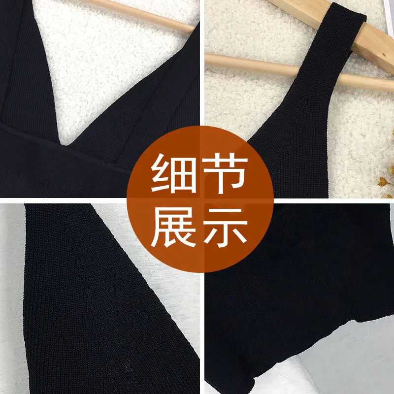 2024 New Knitted Vest Women's Spring And Autumn Black Thread Internal Short Suspender Top  Camisoles Tanks Women Womens Clothing