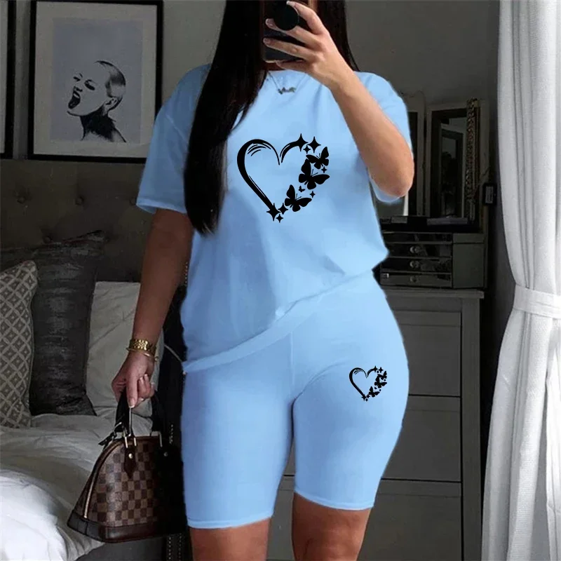 

Women's Tracksuit Woman Two Piece Sets Clothing Casual Short Sleeve O-Neck Summer T-Shirts Daily Shorts Matching Suits Hot Sales