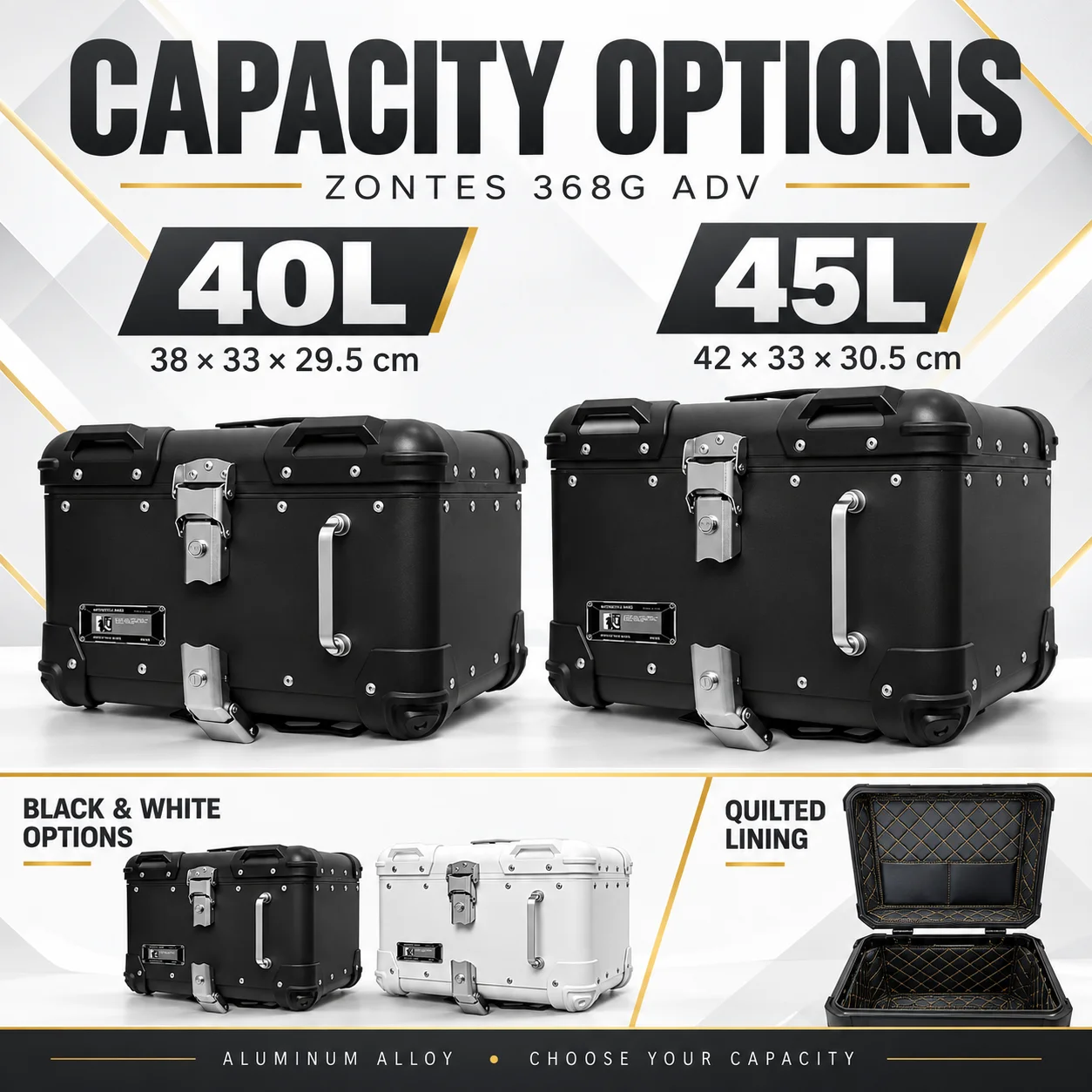 Zontes 368G Adventure Scooter Aluminum Top Case — Heavy-Duty Luggage Box Aftermarket Accessory