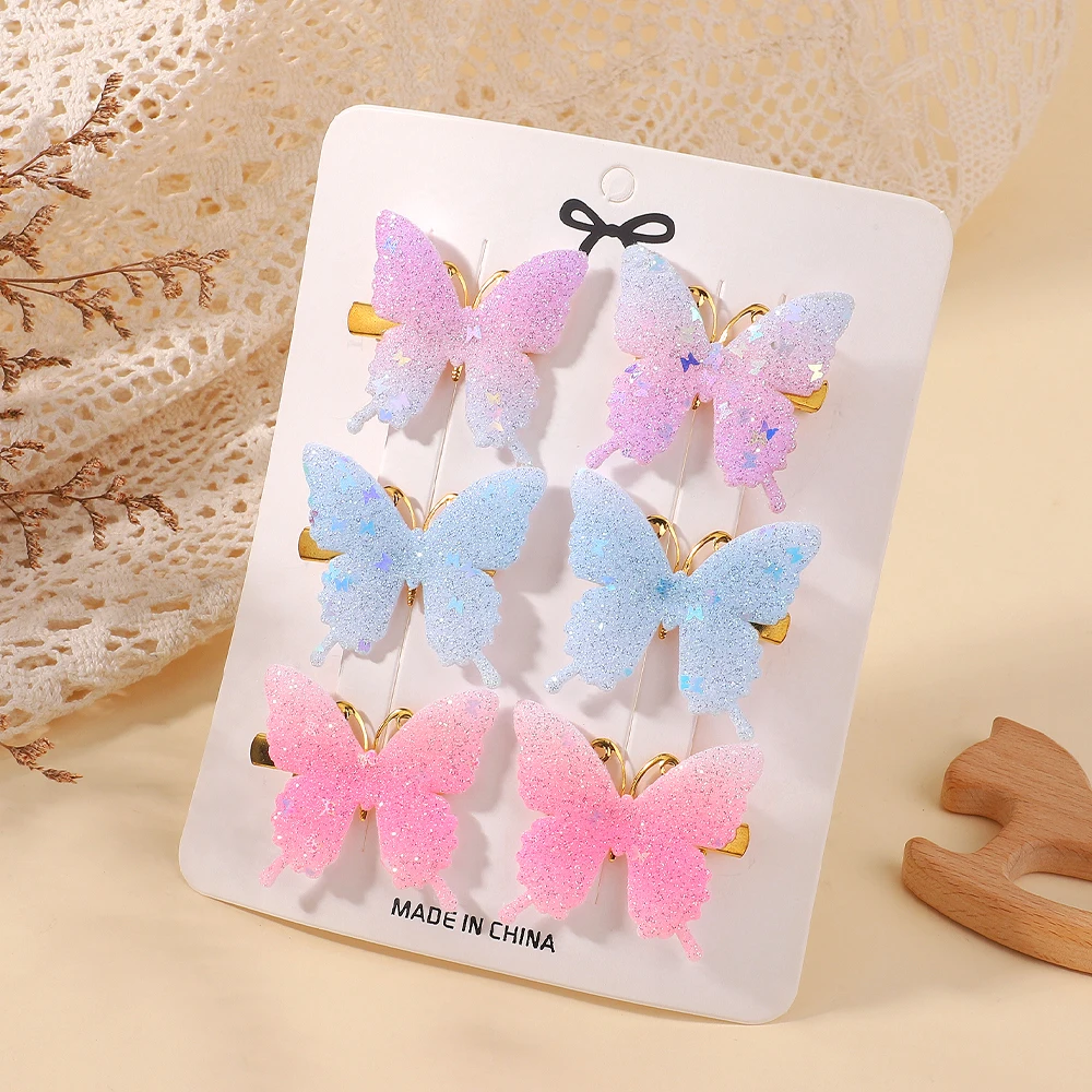

6pcs Gradient Butterfly Hairpin Set Princess Clip Toddler Girl Side Bangs Barrettes Children Fairy Headdress New Decoration