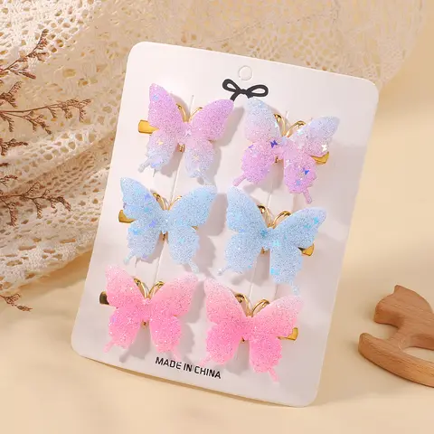 6pcs Gradient Butterfly Hairpin Set Princess Clip Toddler Girl Side Bangs Barrettes Children Fairy Headdress New Decoration