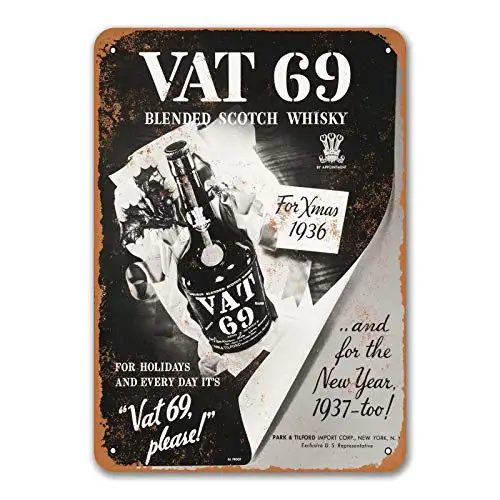 1936 Vat 69 Scotch Whiskey Sign, Retro Metal Sings Wall Decor Art Vintage Tin Signs for Beer Pub Kitchen BBQ Restaurant Dinner