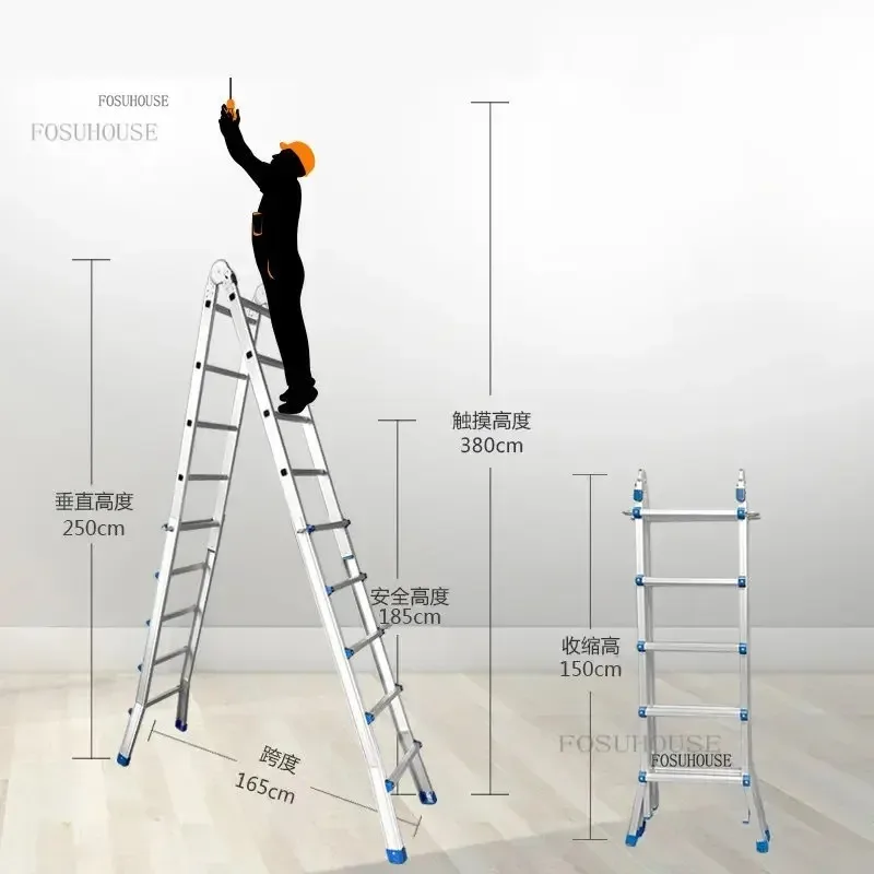 휴대용 텔레스코픽 엔지니어링 사다리 알루미늄 합금 접이식 사다리 두꺼운 헤링본 사다리 다기능 단계 사다리