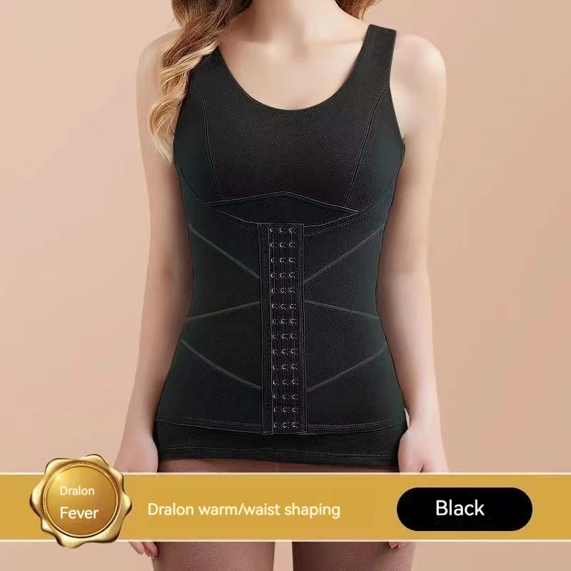 Top cálido de terciopelo alemán para mujer, camiseta sin mangas inferior con almohadillas en el pecho, hebilla y ropa interior moldeadora de cuerpo,