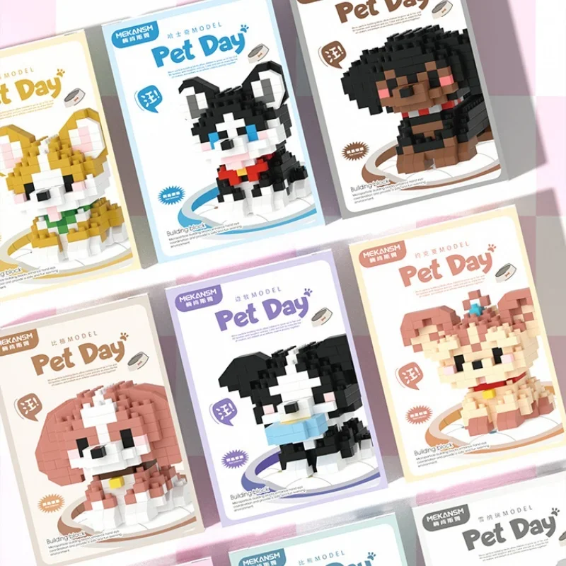 سلسلة الحيوانات الأليفة الصغيرة الجسيمات الصغيرة تجميعها اللبنات للأطفال الكرتون جرو القط لغز تجميع الطوب لعب هدايا الأطفال #6