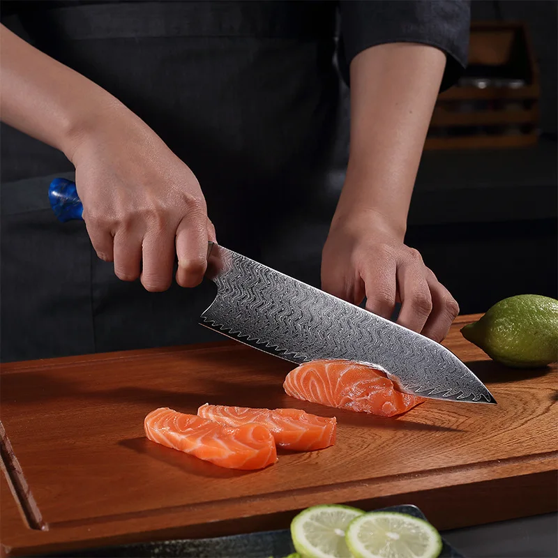 8.3 Inch Chef Knife 67-layers Damascus Steel VG-10 Blade Resin & Wood Handle Slicing Sushi Vegetables Cleaver Meat Kitchen Knife