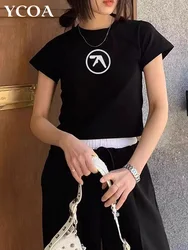 Women Tshirt Y2k Crop Top Tees Aphex Twin Short Sleeve Streetwear Slim Summer Graphic Harajuku Korean Fashion Aesthetic Clothing