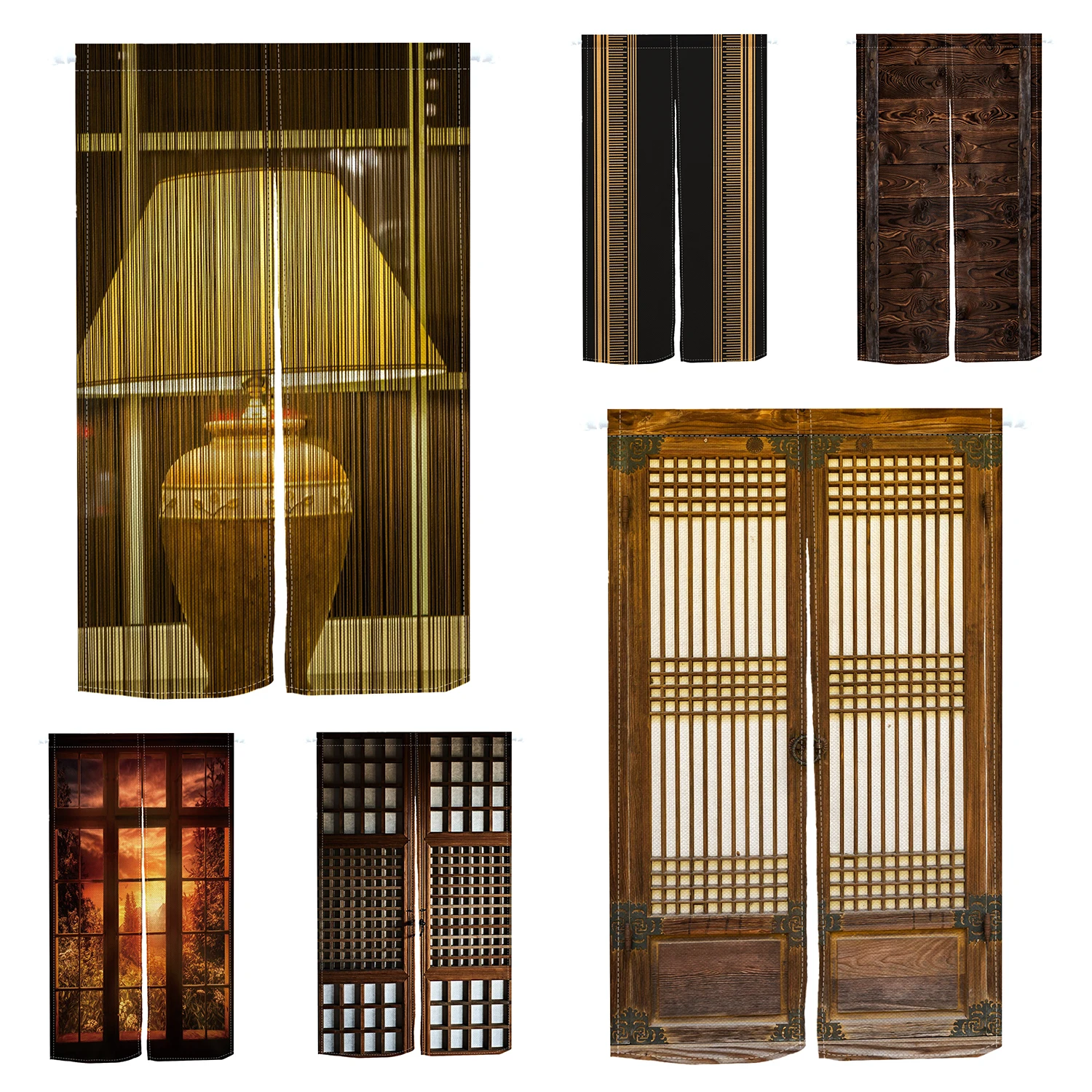 Japanese Vintage Door Curtain Window View Noren Cabinet Bathroom Living Room Partition Opaque Blackout Curtain Doorway Hanging