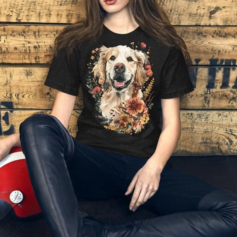 

Футболка с цветочным принтом «Золотистый ретривер» Mom Lover Cute Dog Cottagecore
