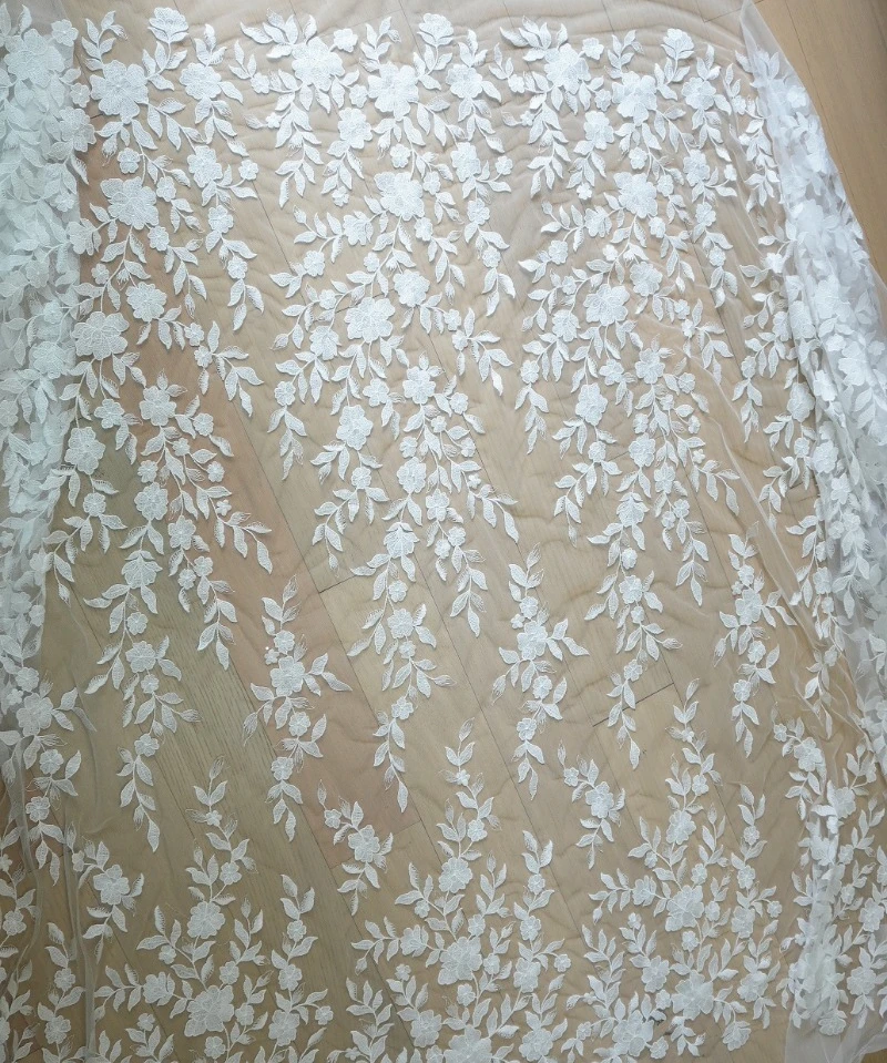High Quality Flower Leaf Lace Embroidery Fabric, Dress Veil Wedding Dress Decoration DIY Sewing Supplies. Lace Applique New