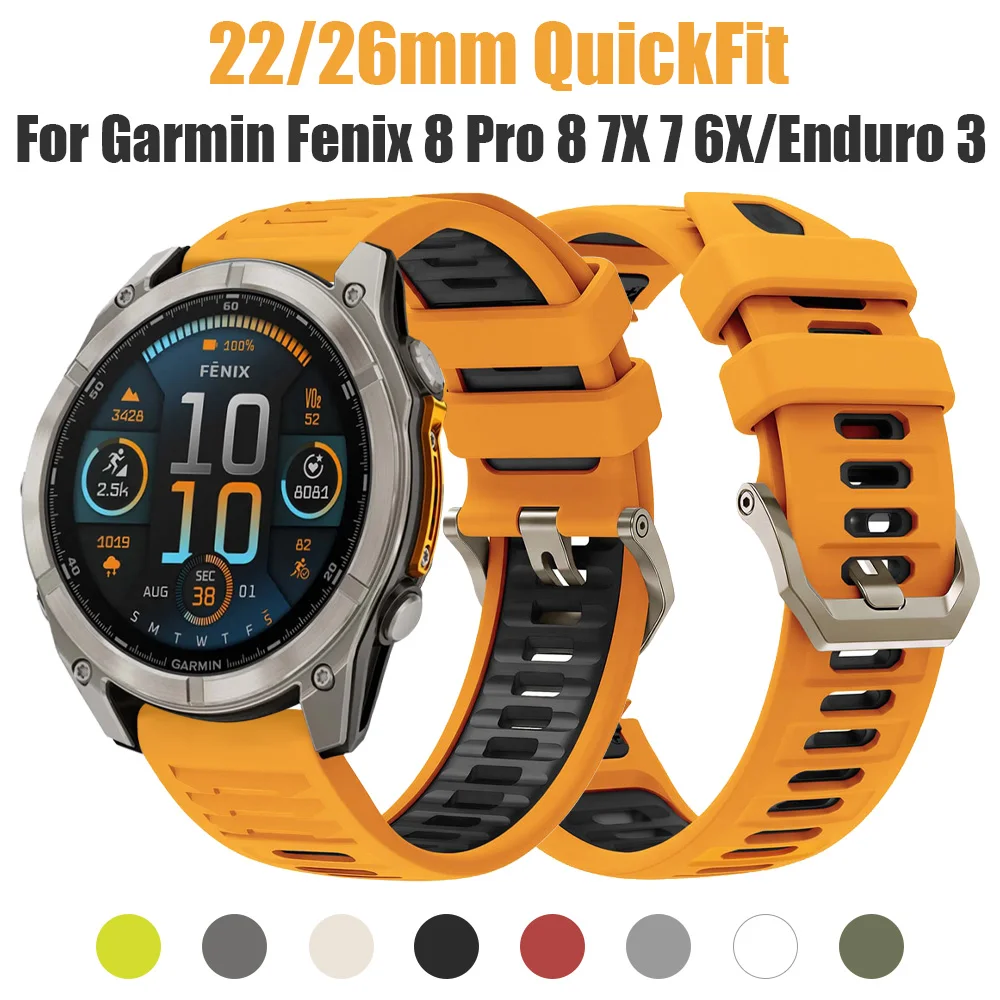 QuickFit 22mm 26mm Sport-Silikonarmband für Garmin Fenix 8 Pro 8 7X 7 6/Instinct/Enduro 3/Forerunner 970 965 Armband Uhrenarmbänder